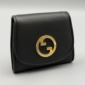Gucci Black Leather Small Wallet with Gold Chain